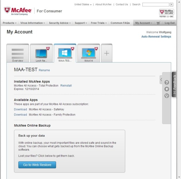 mcafee my account